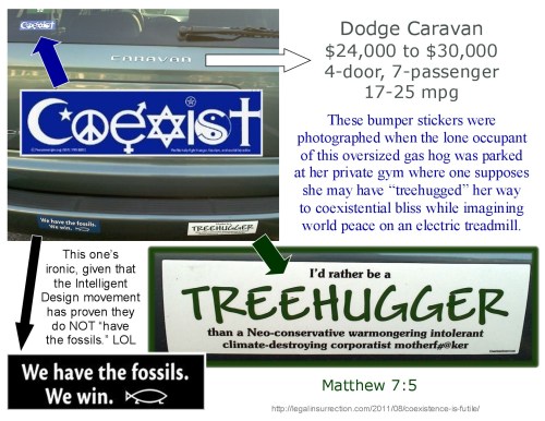 Motes, planks and bumper stickers