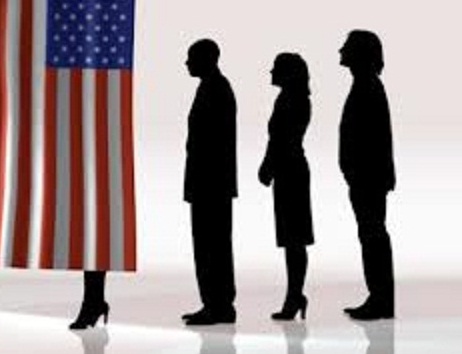 Voting line with flag