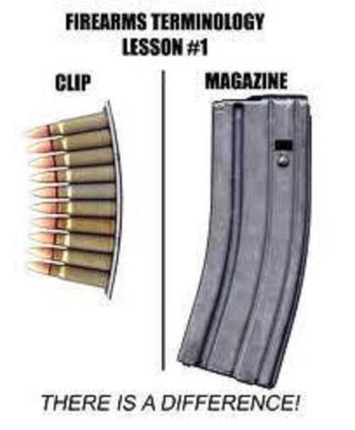 Firearms lesson clip vs magazine