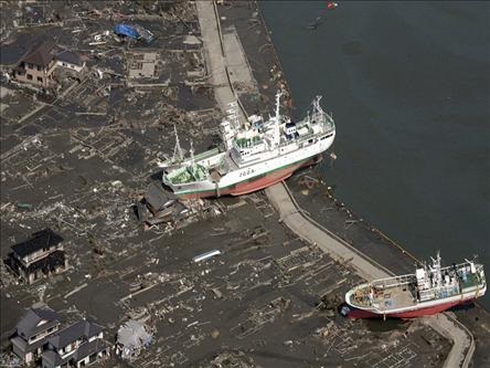 Boats beached by tsunami