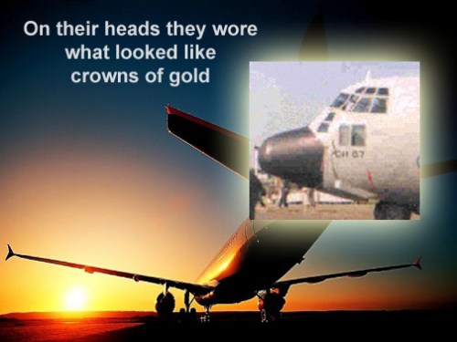 C-130 crown - glass flashing gold in sun