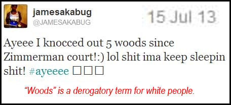 2013_07 15 Racist celebrates beating whites tweet
