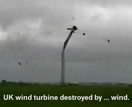 UK wind turbine destroyed by wind
