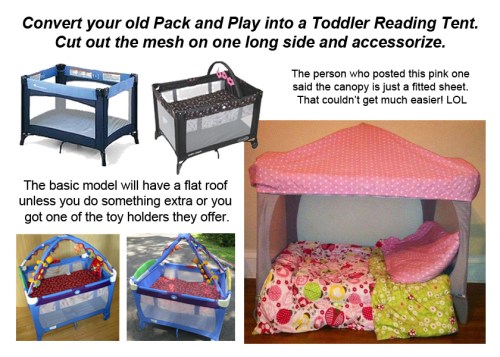 Convert pack and play to toddler reading area