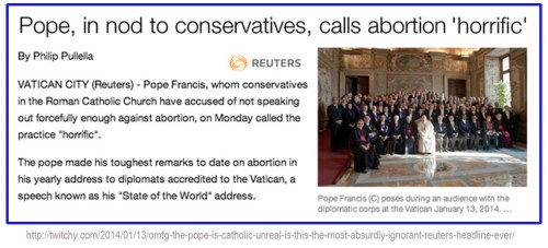 2014_01 13 Reuters shocked Pope is Pro-Life