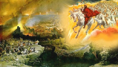 Jesus on white horse with army