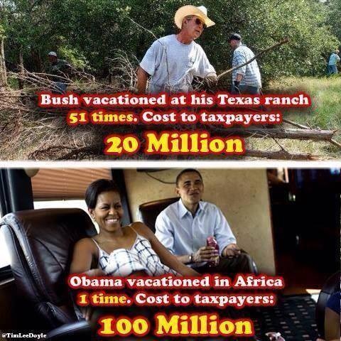 Bush vs Obama vacay costs