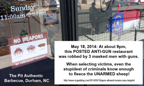 No weapons sign on  The Pit Authentic Barbecue, Durham