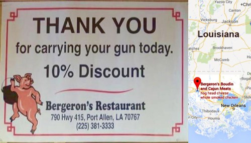 2d AMENDMENT Restaurant offers discount for armed customers