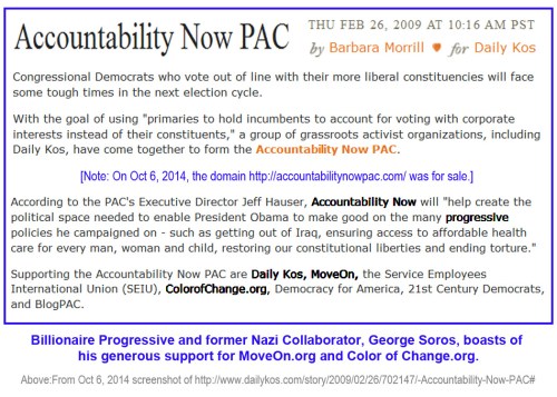 2014_10 06 Daily Kos and George Soros - Accountability Now PAC