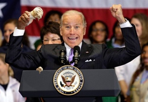 Joe Biden two fisted cheer with photoshopped ice cream