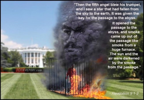 ISIS Satan on WH lawn w Rev 9 1-2