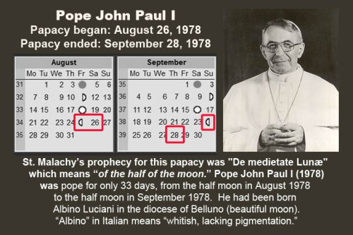 St Malachy 1978 Lunar Calendar and Pope JP I