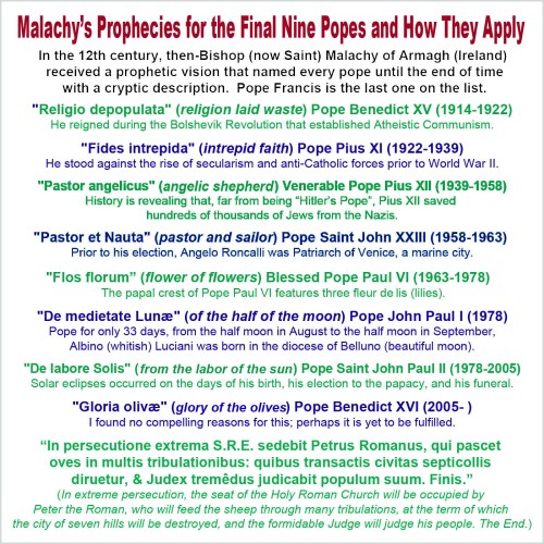 St Malachy's prophecies for last 9 popes