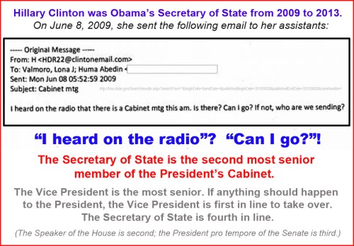 2009 Hillary asks if she can go to Cabinet mtg