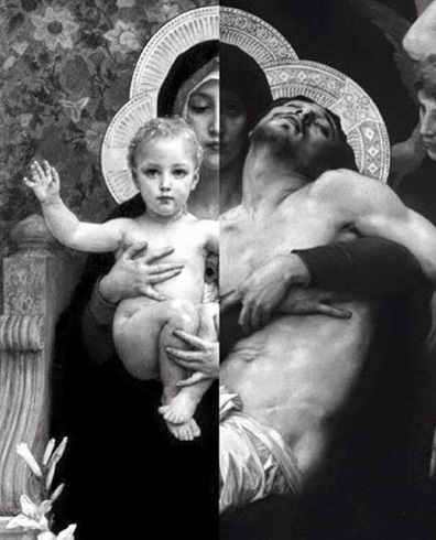 Mary with baby and crucified son