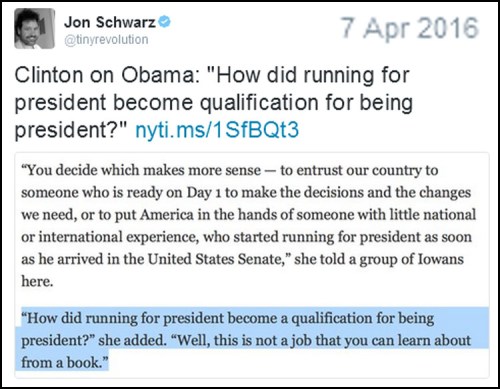 2008 Clinton sneers at Obama's quals