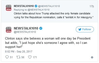 2017_09 28 Hillary Hypocrisy Alert