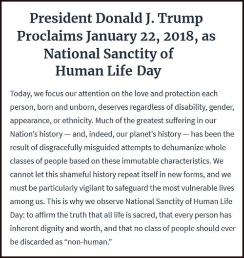 2018_01 22 Natl Sanctity of Human Life Day