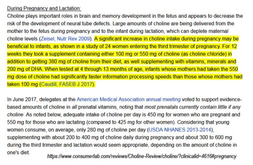2018_01 Consumer Labs CHOLINE in pregnancy