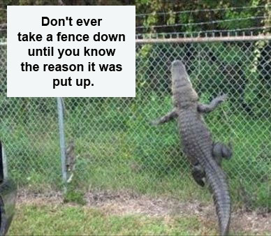 Don't ever take a fence down until you know the reason it was put up