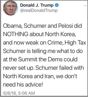 2018_06 08 Trump tweet - we don't need Schumer