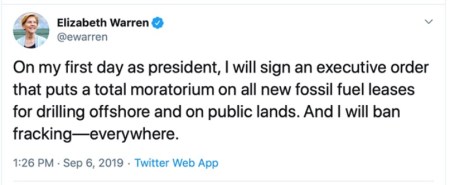 2020 Warren banning energy